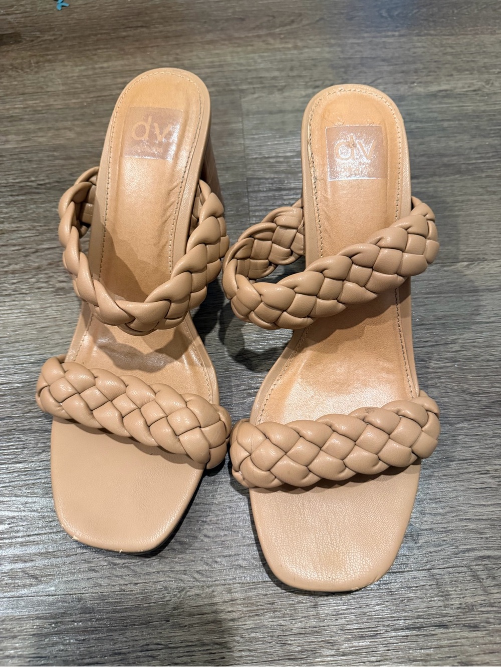 DV Braided Double-Strap Heeled Sandals - Beige